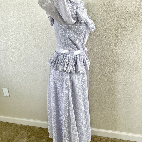 Vintage 70s Long Light Purple Lilac Ruffled Lace Maxi Dress Creations by Aria - Picture 11 of 16